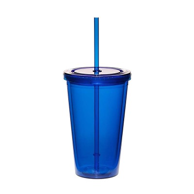 Promotional 16 oz Double Wall Acrylic Tumbler With Straw