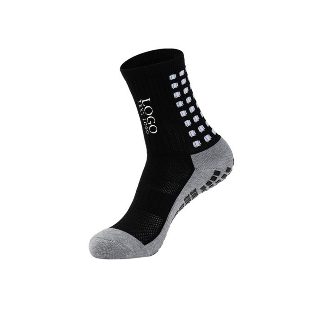Black Anti-Slip Soccer Grip Socks With Logo