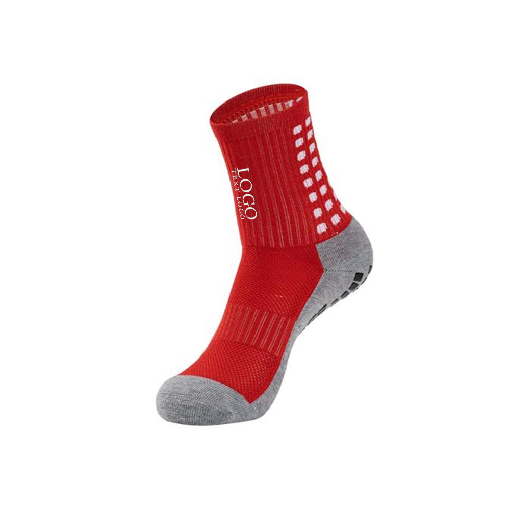 Red Anti-Slip Soccer Grip Socks With Logo