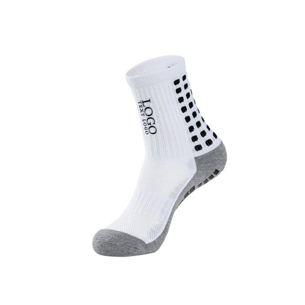 White Anti-Slip Soccer Grip Socks With Logo