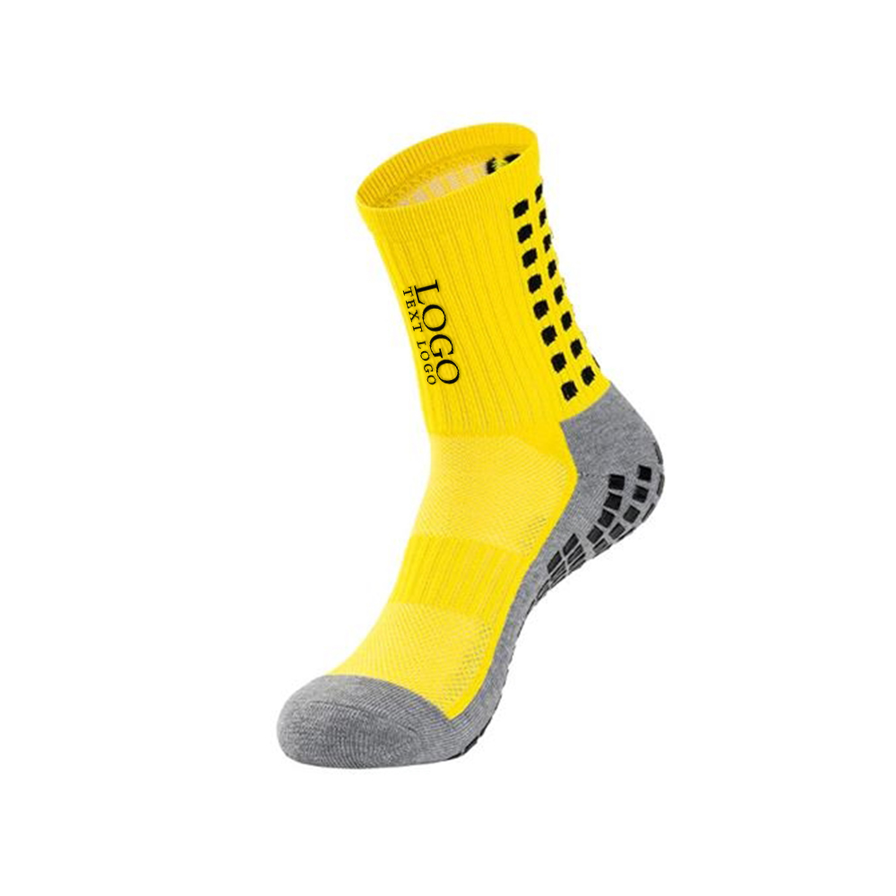 Yellow Anti-Slip Soccer Grip Socks With Logo