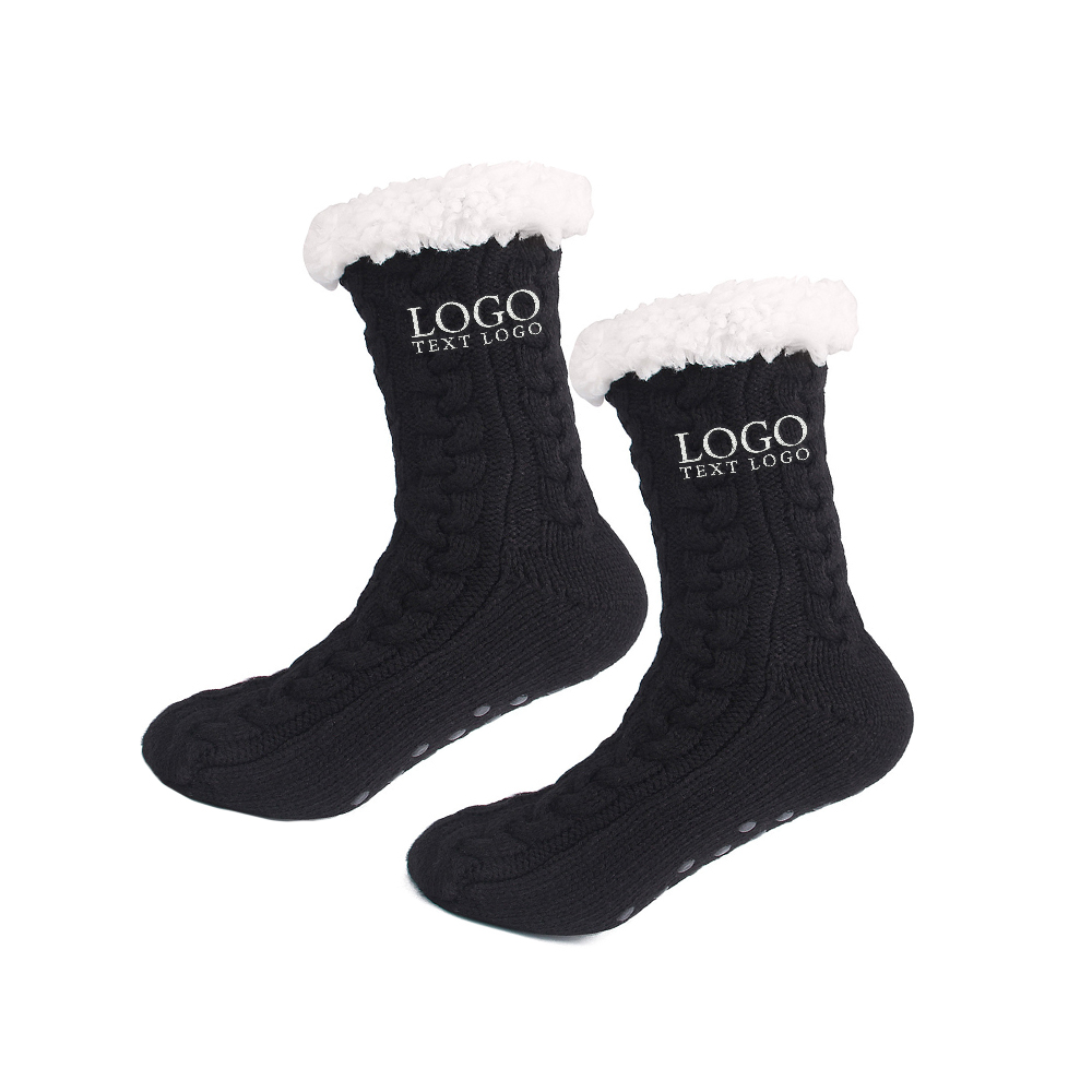 Black Personalized Fuzzy Slipper Socks With Logo