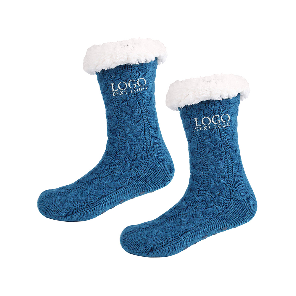Blue Personalized Fuzzy Slipper Socks With Logo