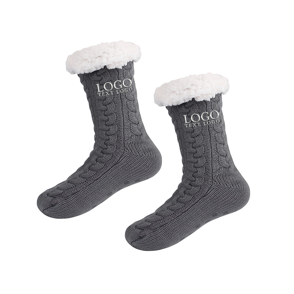 Dark Gray Personalized Fuzzy Slipper Socks With Logo