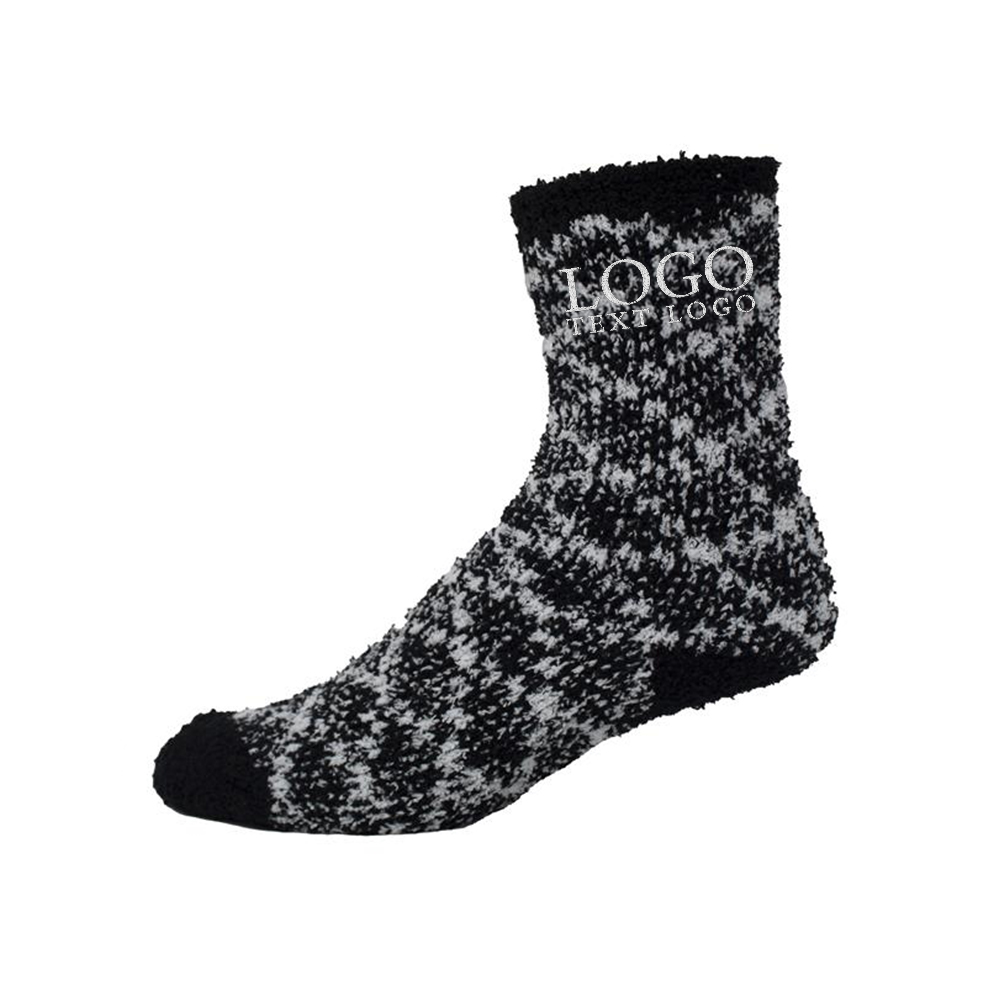 Fuzzy Crew Socks with Direct Embroidery Black With Logo