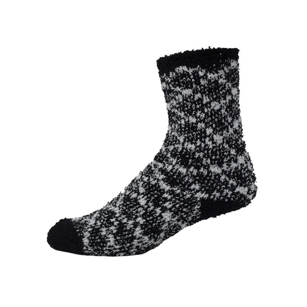 Fuzzy Crew Socks with Direct Embroidery Black
