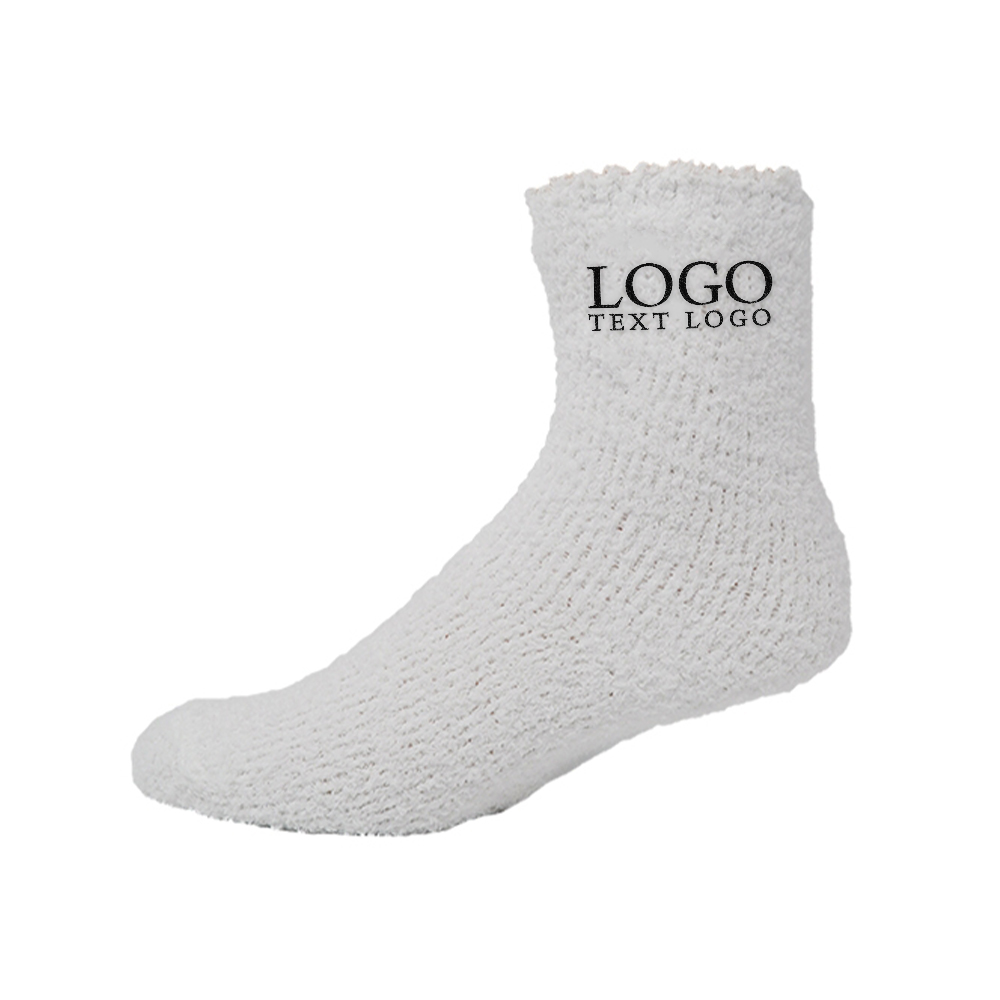Fuzzy Crew Socks with Direct Embroidery White With Logo