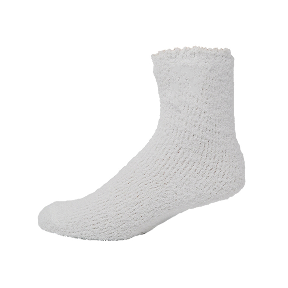 Fuzzy Crew Socks with Direct Embroidery White