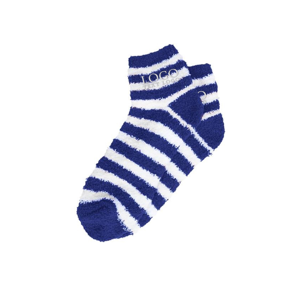 Fuzzy Stripe Socks Blue With Logo