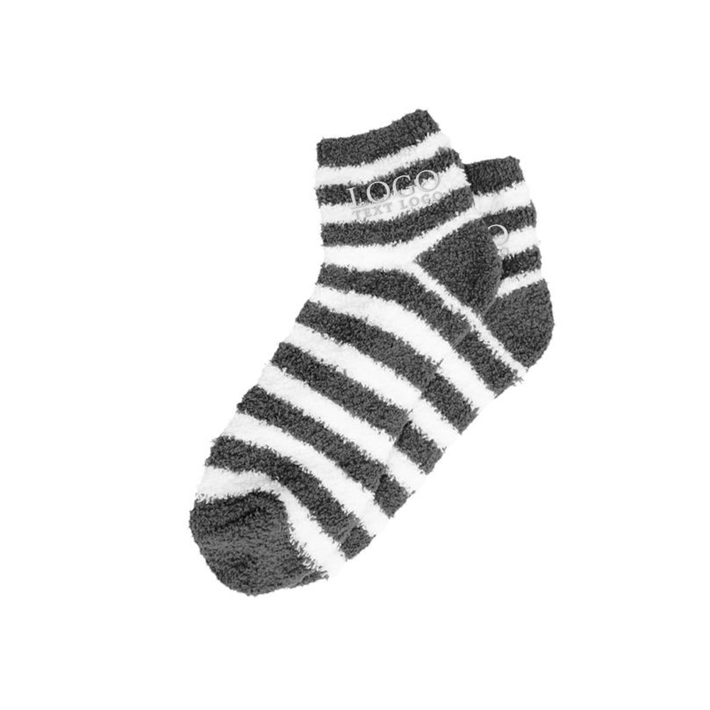Fuzzy Stripe Socks Gray With Logo