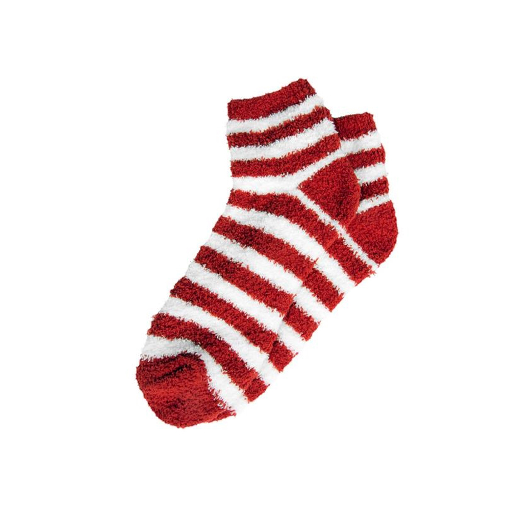 Fuzzy Stripe Socks Red