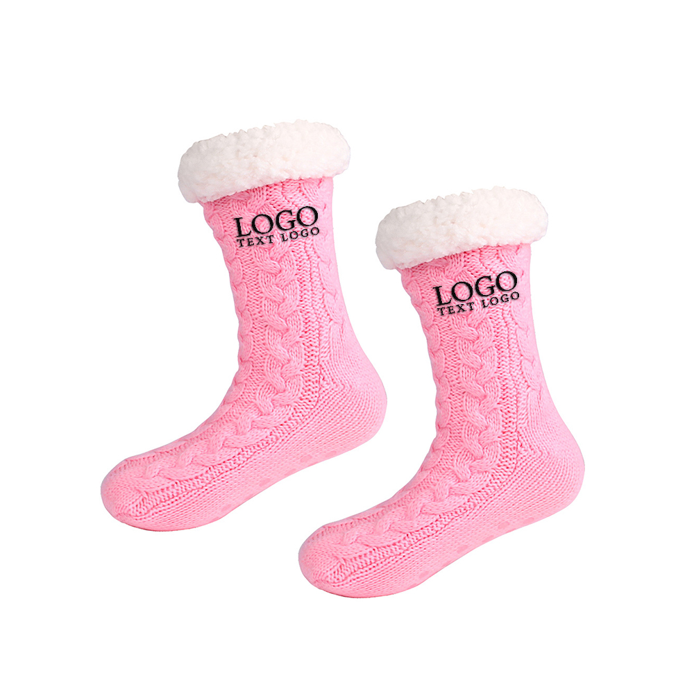 Pink Personalized Fuzzy Slipper Socks With Logo