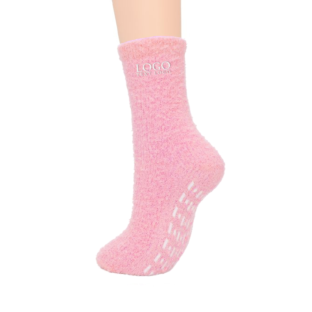 Pink Personalized Fuzzy Socks With Logo