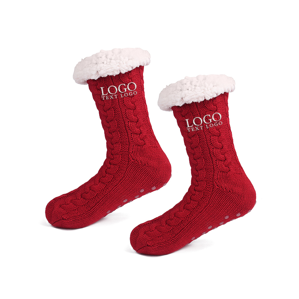 Red Personalized Fuzzy Slipper Socks With Logo