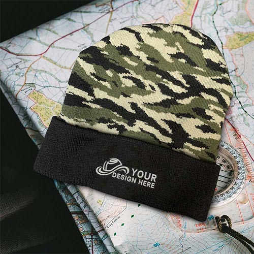 Promotional Vintage Tiger Camo Knit Cap with Cuff