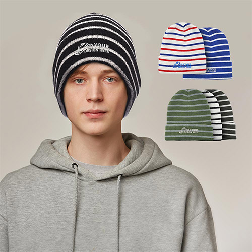 Caribou Striped Knitted Beanies With Custom Logo