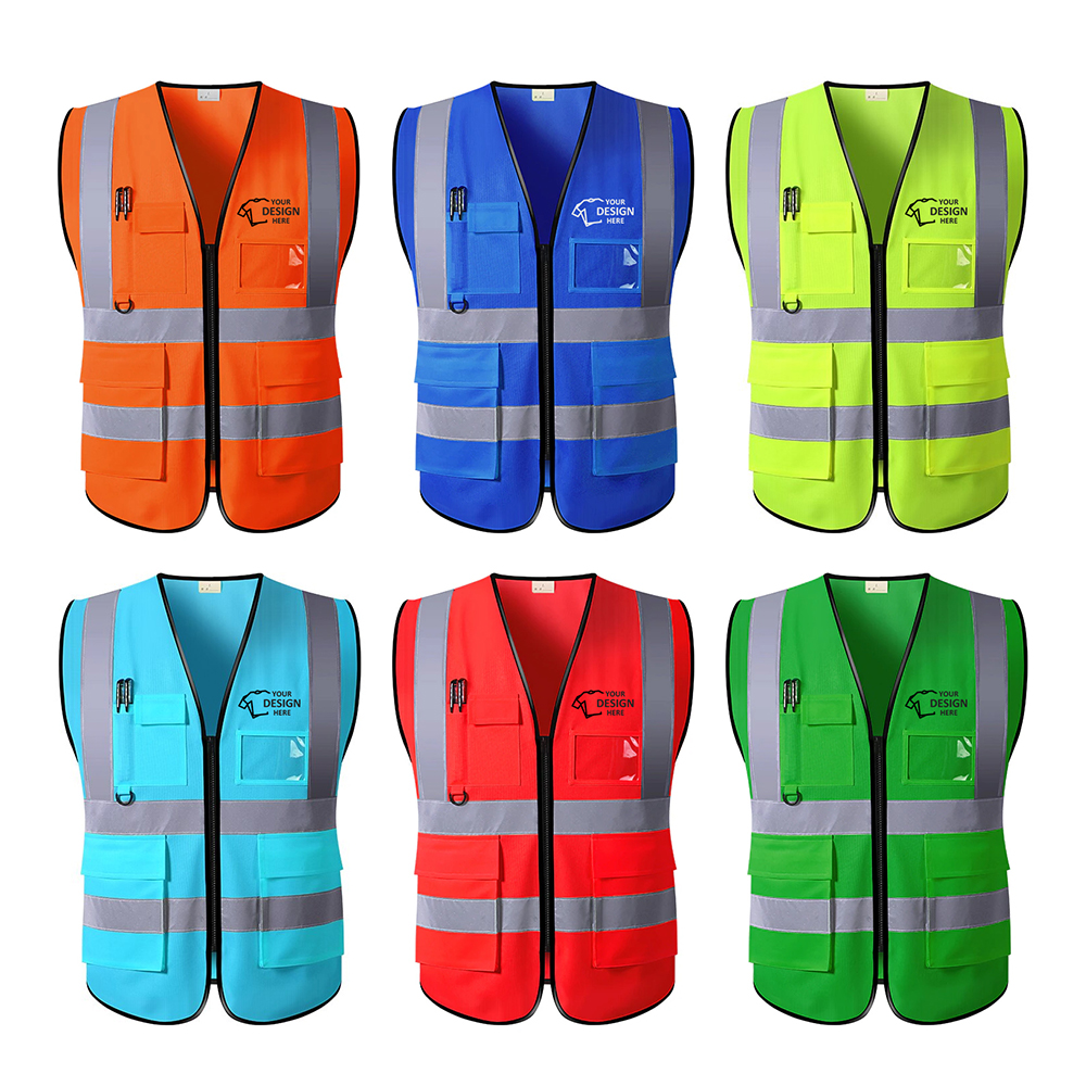 Colored High Visibility Reflective Safety Vest - Multi Pocket