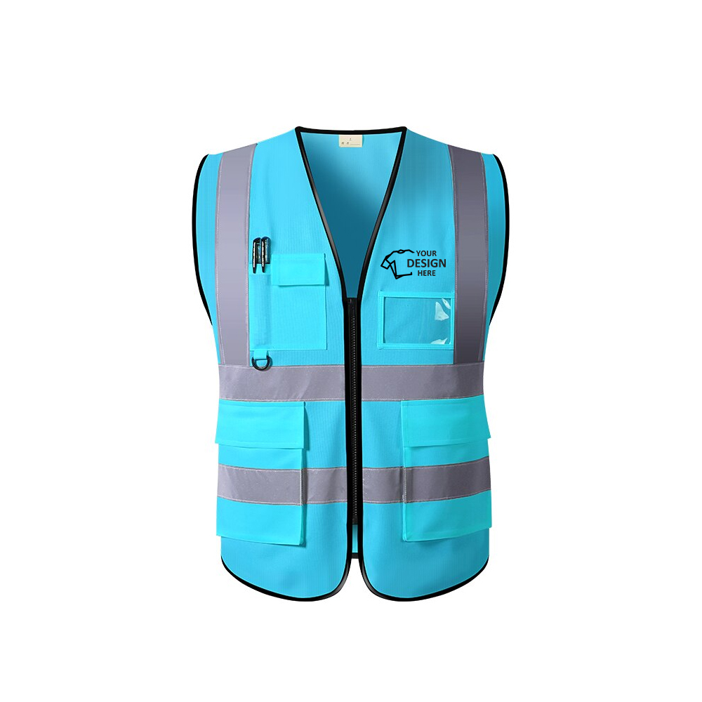 High Visibility Reflective Safety Vest - Multi Pocket Blue With Logo
