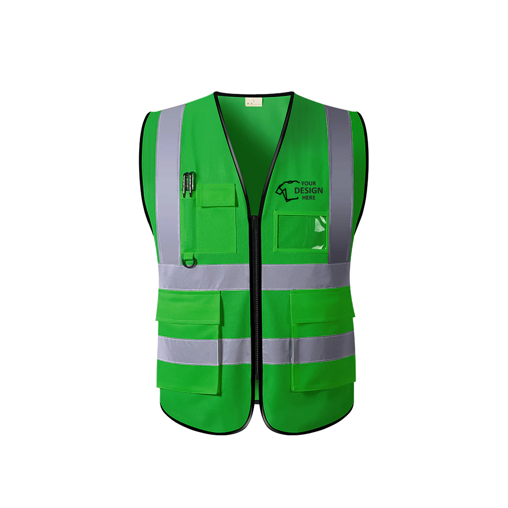 High Visibility Reflective Safety Vest - Multi Pocket Green With Logo