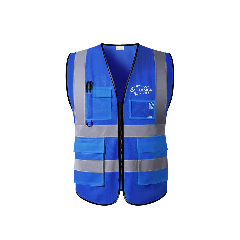 High Visibility Reflective Safety Vest - Multi Pocket Navy Blue With Logo
