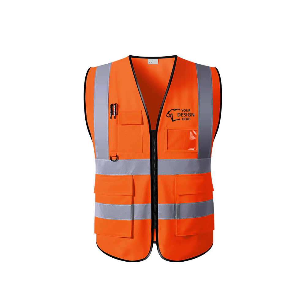 High Visibility Reflective Safety Vest - Multi Pocket Orange With Logo