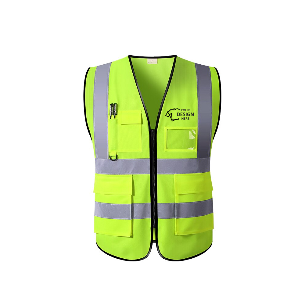 High Visibility Reflective Safety Vest - Multi Pocket Yellow With Logo