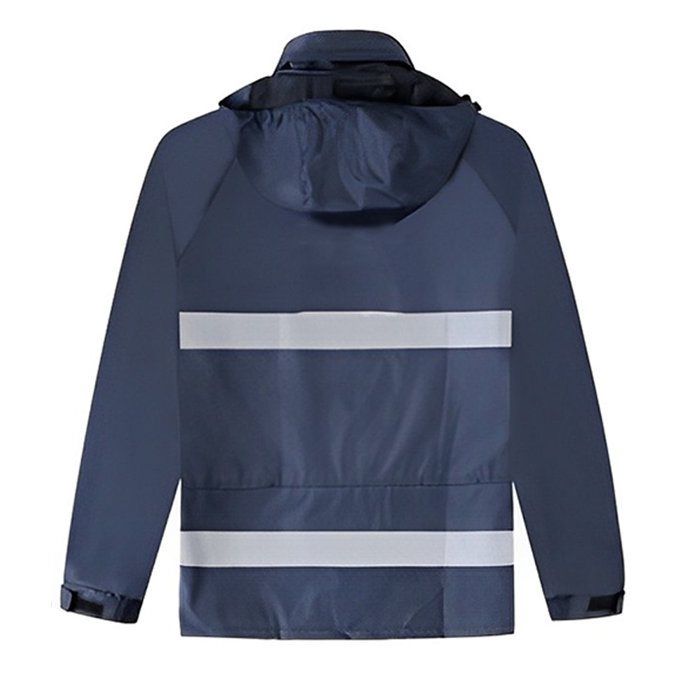 High Visible Jacket Waterproof Rainsuit Navy Blue Back Blank