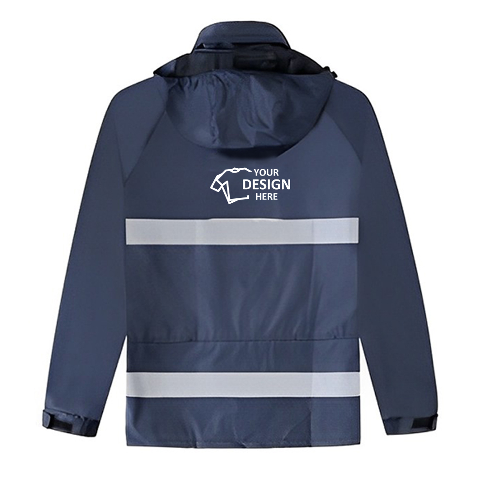 High Visible Jacket Waterproof Rainsuit Navy Blue Back With Logo