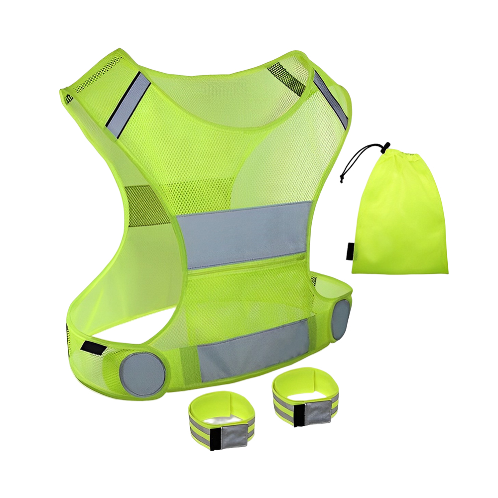 Large Pocket Reflective Running Vest Gear Set Fluorescent Yellow