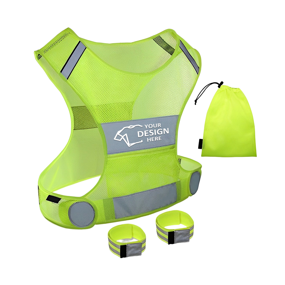 Large Pocket Reflective Running Vest Gear Set Fluorescent Yellow logo