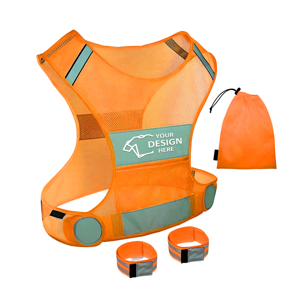 Large Pocket Reflective Running Vest Gear Set Orange With Logo