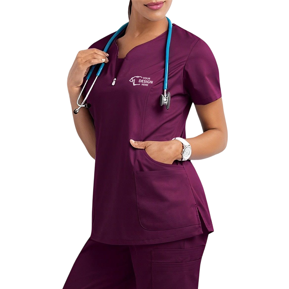 Nursing Scrubs Top and Pant Burgundy With Logo