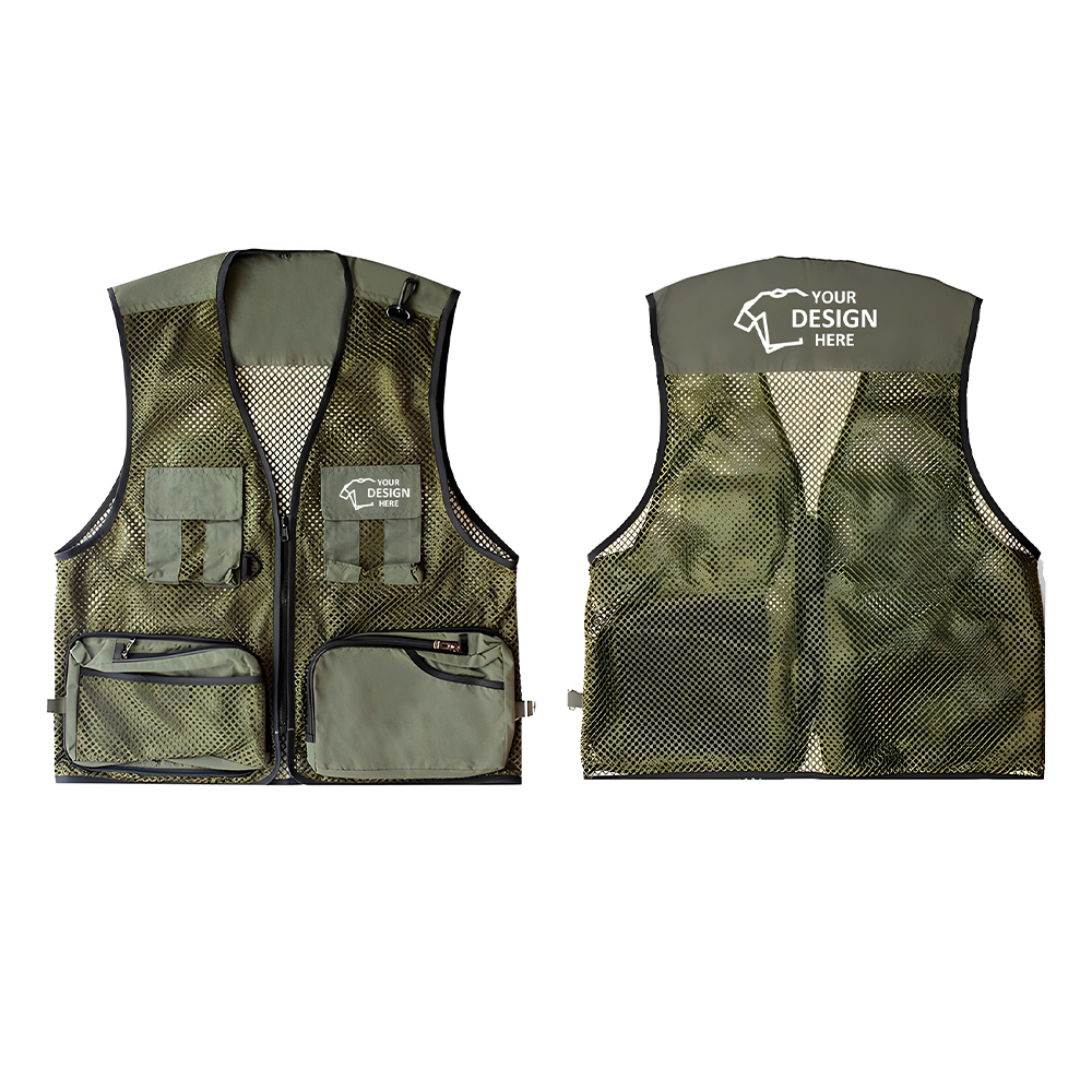 Outdoor Mesh Photography Fishing Vest W Pockets Amy Green With Logo