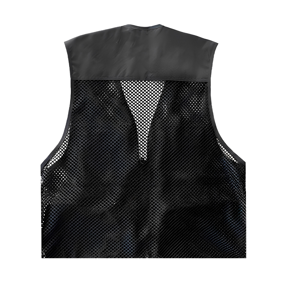 Outdoor Mesh Photography Fishing Vest W Pockets Black Blank Back