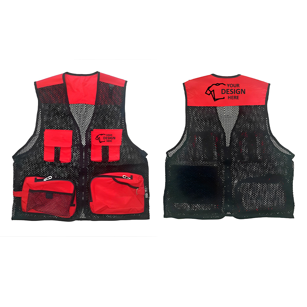 Outdoor Mesh Photography Fishing Vest W Pockets Red With Logo