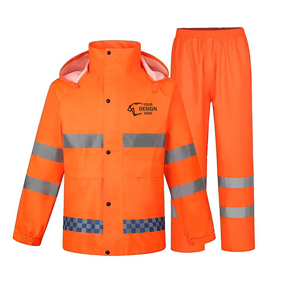 Reflective Raincoat Safety Rainsuit Set High Visibility Orange With Logo