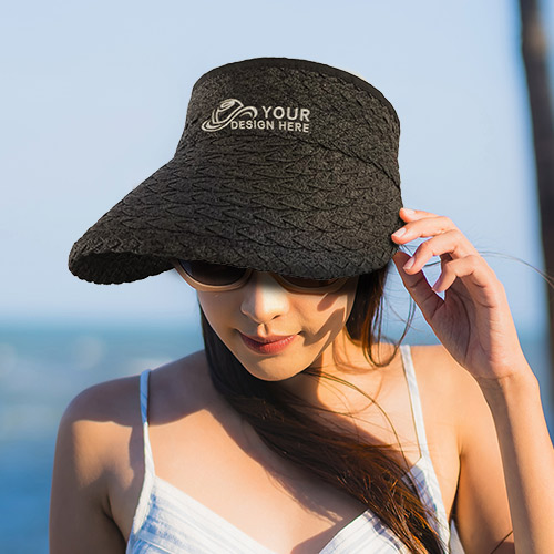 Custom Roll-up Foldable Straw Visor Women's Wide Brim Sun Hat