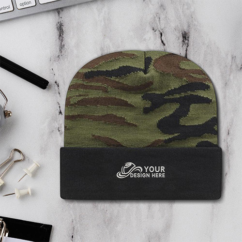 Promotional Woodland Camo Knit Cap with Cuff