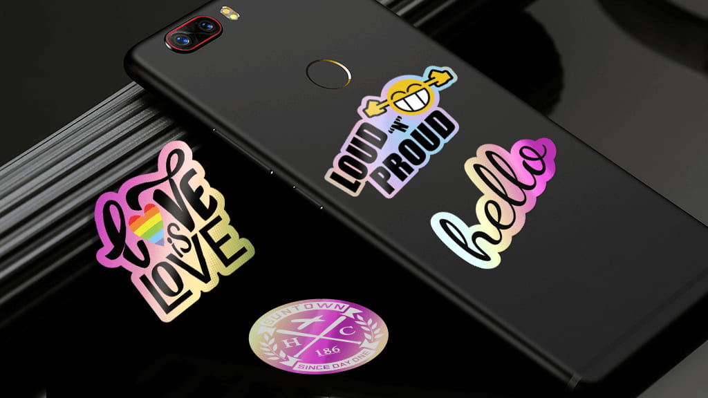 custom holographic stickers on phone