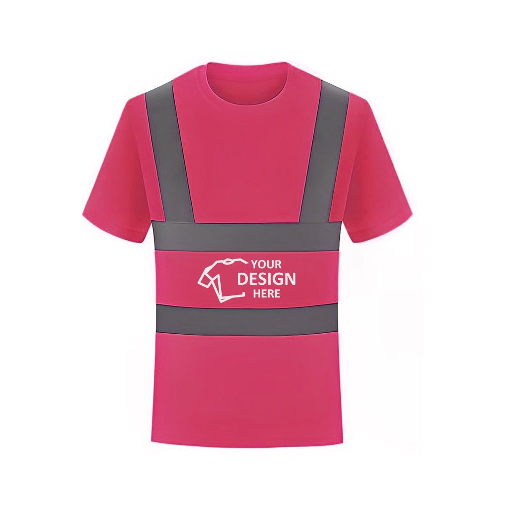 High Visibility Reflective Construction Safety T Shirt Pink Logo