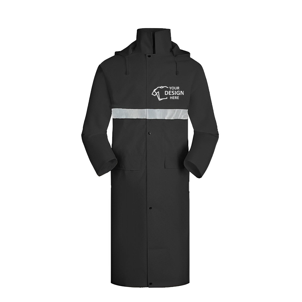 Raincoat Waterproof Men'S Long Rain Jacket Black Logo