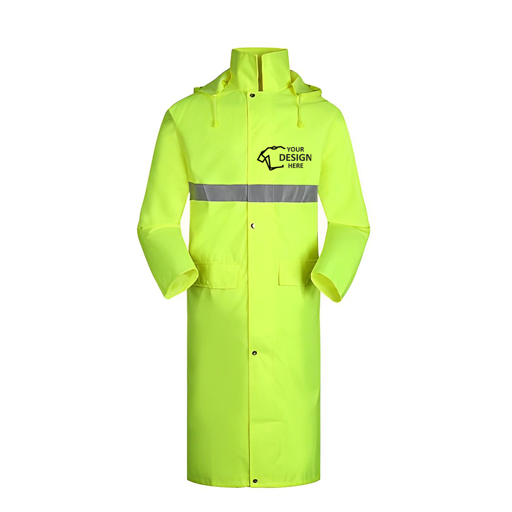 Customized Men's Long Rain Jacket With Reflective Stripes