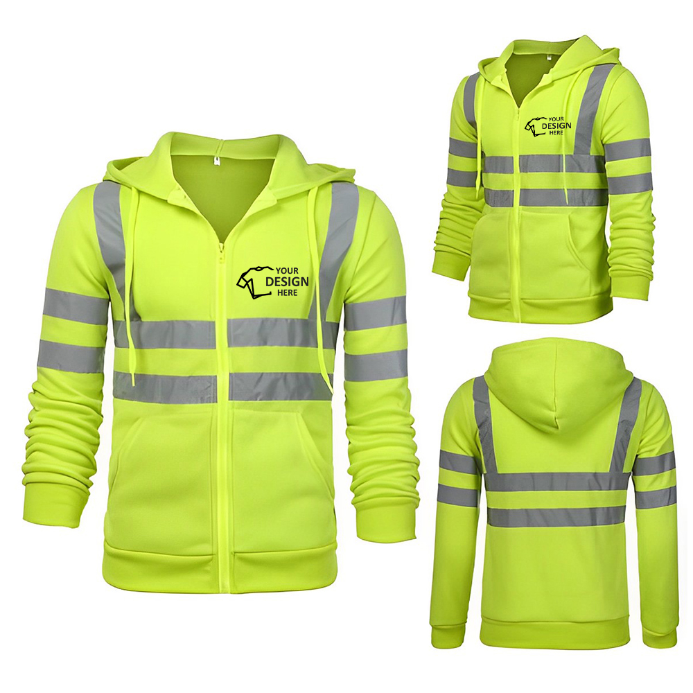 Customized Fleece Hoodie Jacket With 360 Degree Visibility Reflective Tapes