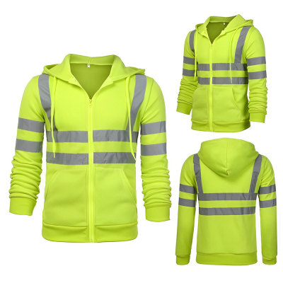 Customized Fleece Hoodie Jacket With 360 Degree Visibility Reflective Tapes