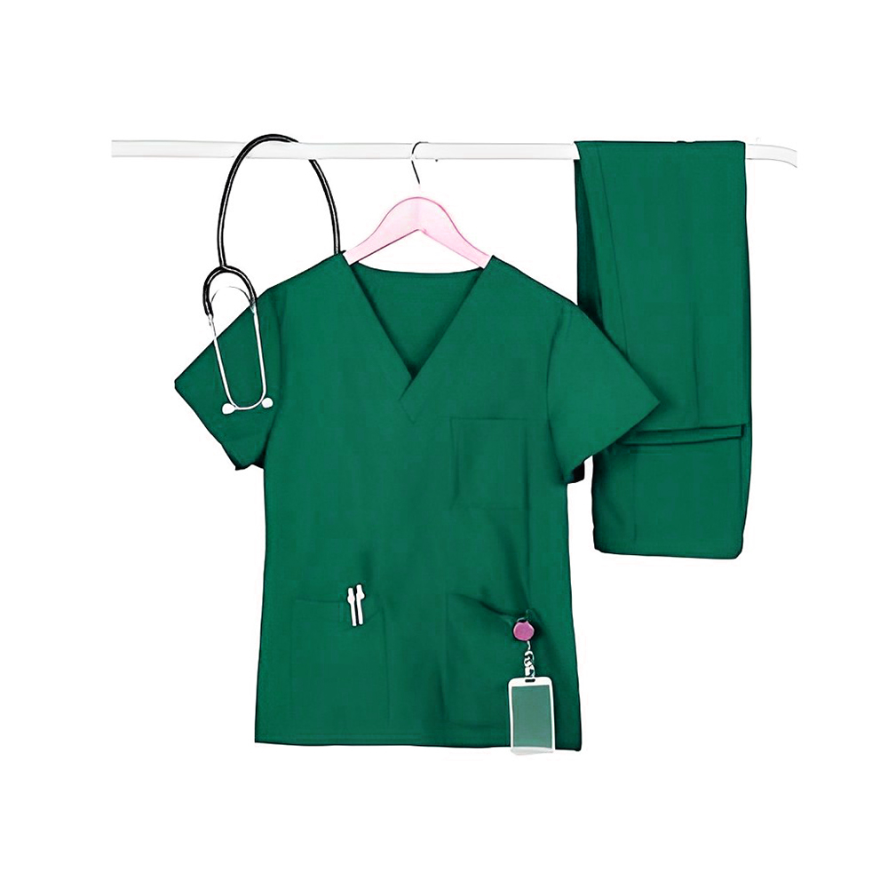 Unisex V-Neck Scrubs Medical Uniform Green