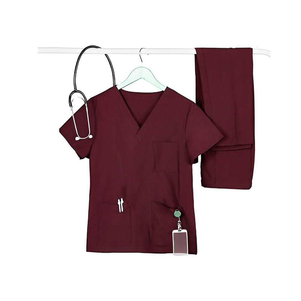 Unisex V-Neck Scrubs Medical Uniform Red