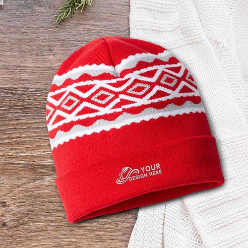 Promotional Diamond Pattern Knit Cap with Cuff 