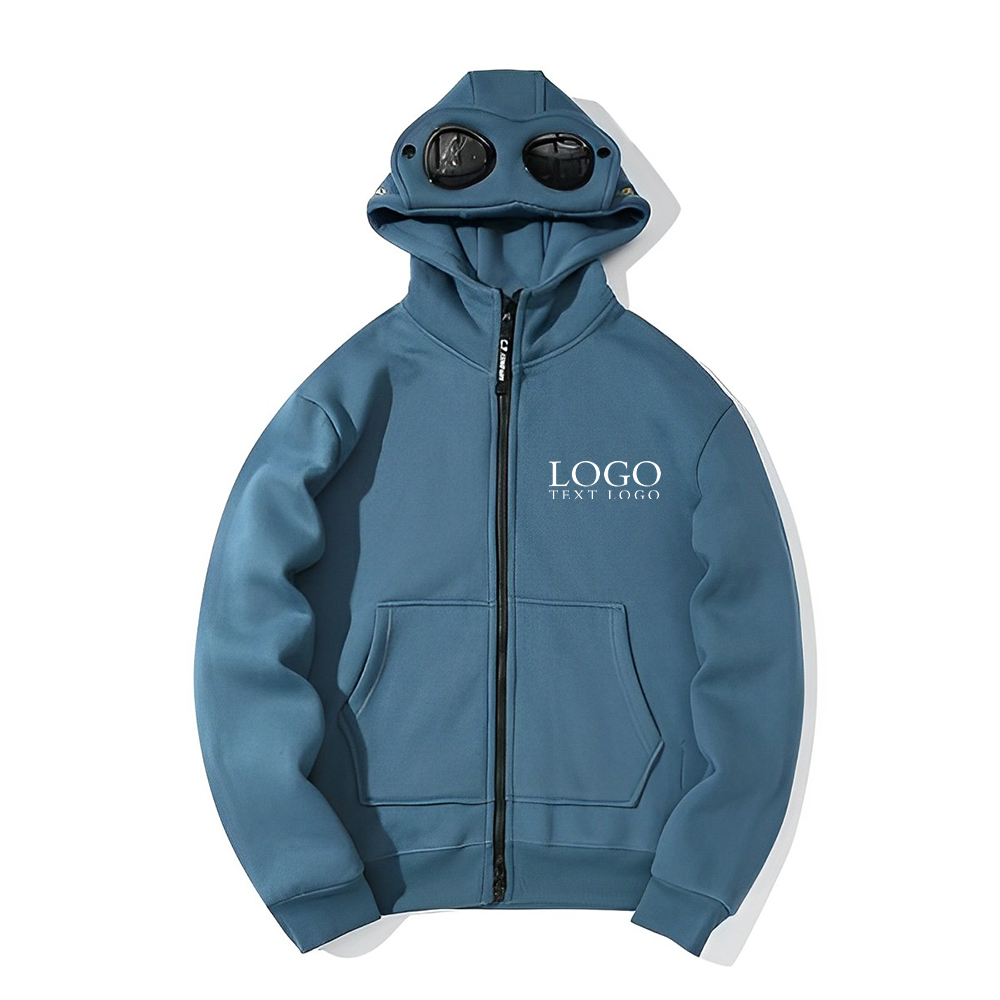 Zip Hooded Sweatshirt With Round Lens Teal Color With Logo