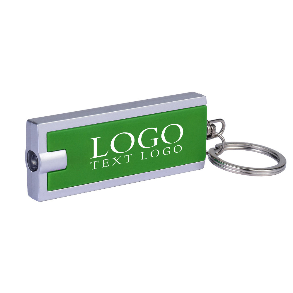 Green With Logo Rectangular LED Flashlight Key Chain Back Side