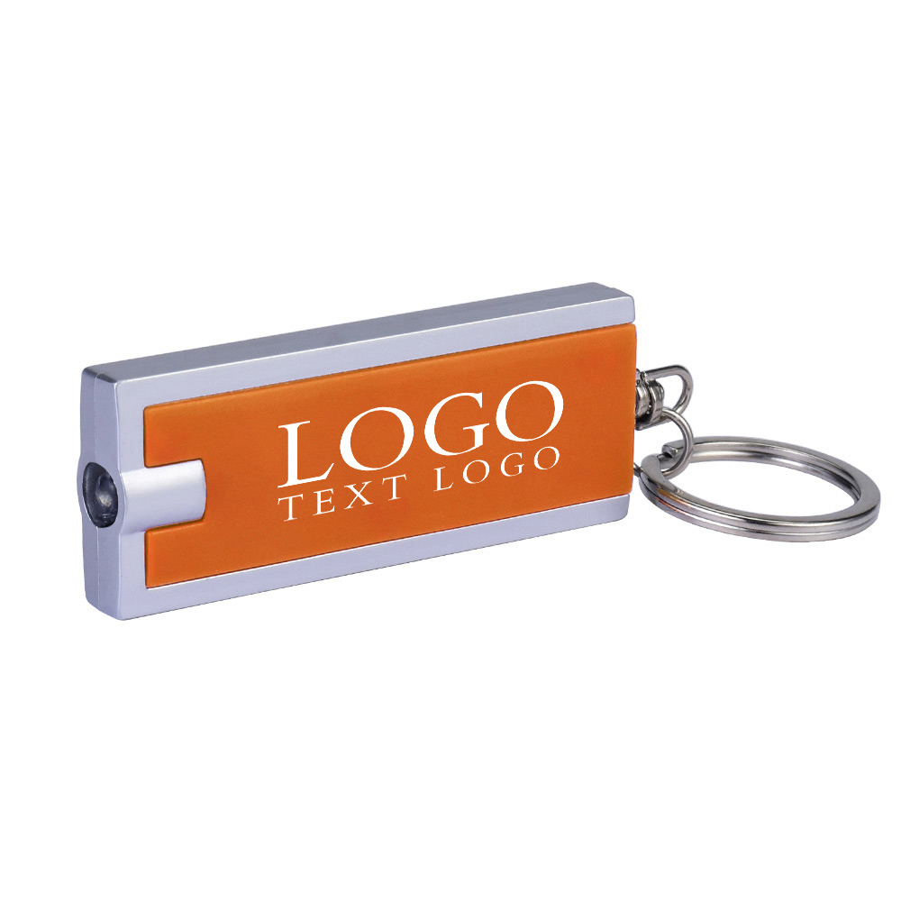 Orange With Logo Rectangular LED Flashlight Key Chain Back Side